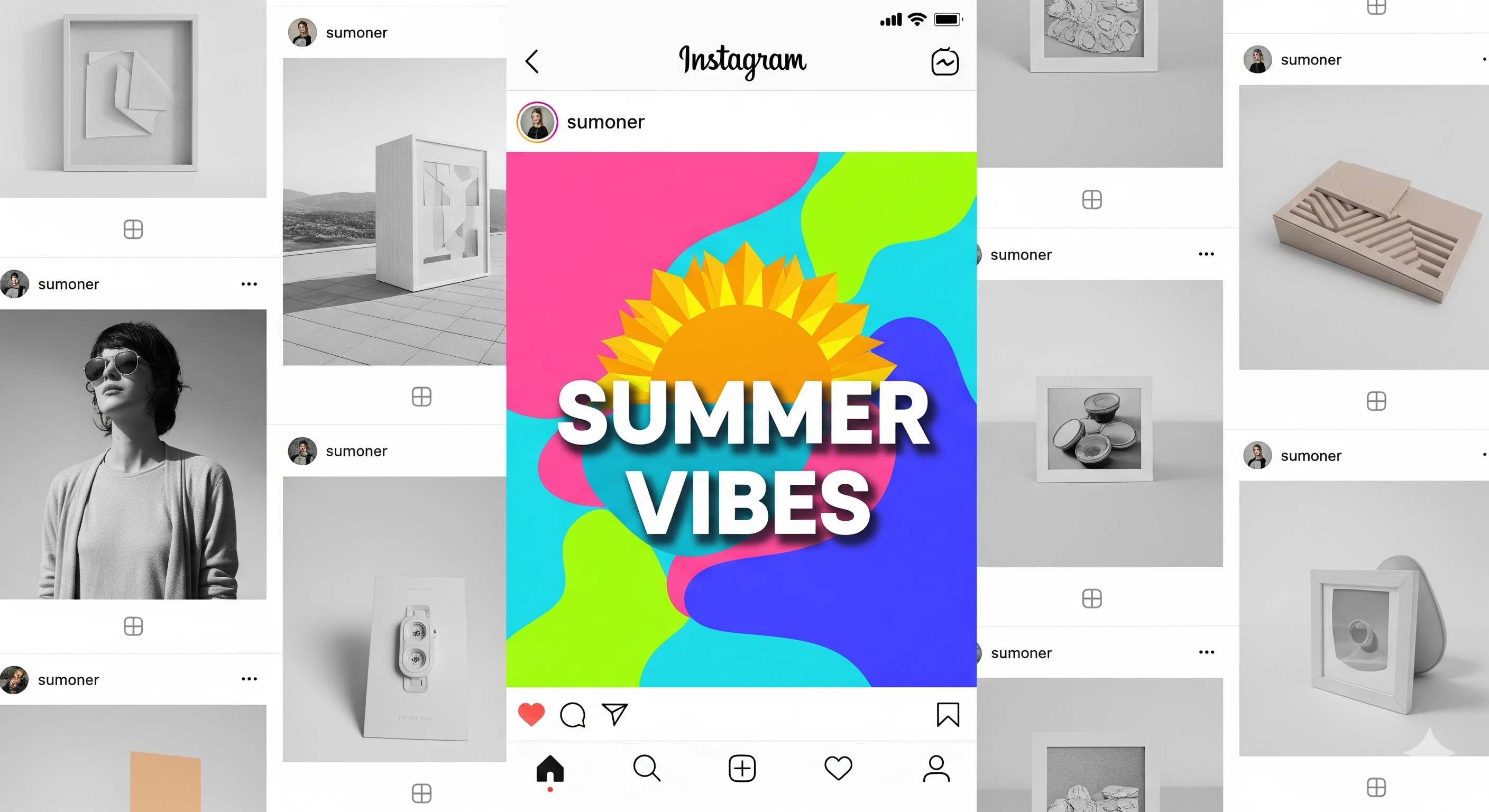 Infografis 5 tips desain grafis untuk Instagram, menampilkan contoh desain yang menarik perhatian.